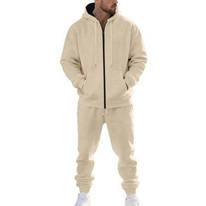 Mens Solid-Color Cardigan Zip-Up Long-Sleeve Sports Suit