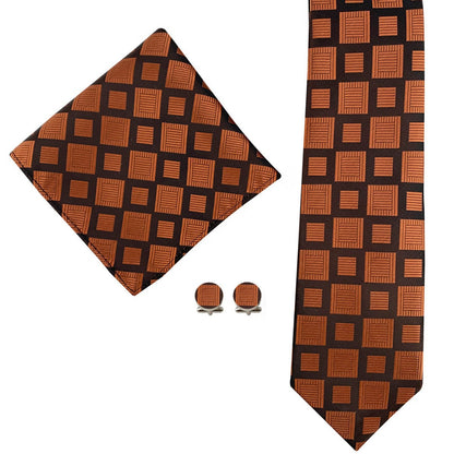 Mens Plaid Formal Tie Pocket Square And Cufflinks Three-Piece Set
