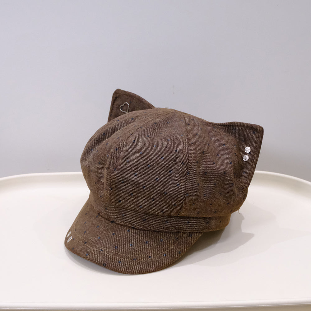 Korean-style Cute And Sweet Polka Dot Newsboy Hat Suitable For Spring And Autumn, Versatile For Casual Wear, Painter's Hat