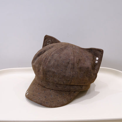 Korean-style Cute And Sweet Polka Dot Newsboy Hat Suitable For Spring And Autumn, Versatile For Casual Wear, Painter's Hat
