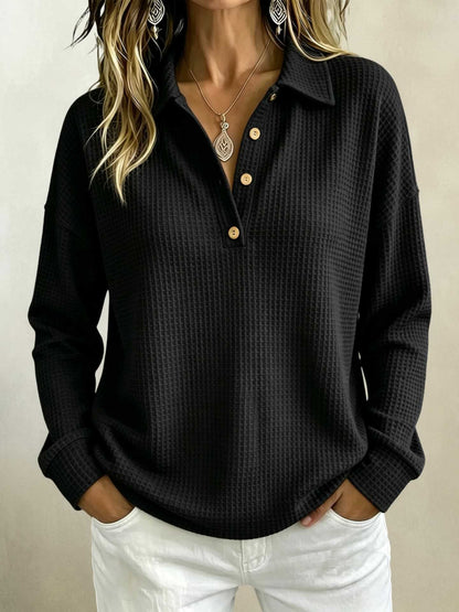 Womens Loose-fitting Long-sleeve Top With A Button-down Collar
