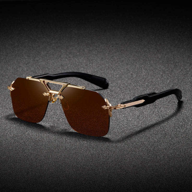 Metal Double-bridge Oversized Sunglasses