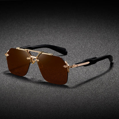 Metal Double-bridge Oversized Sunglasses