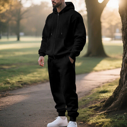 Mens Solid-Color Cardigan Zip-Up Long-Sleeve Sports Suit