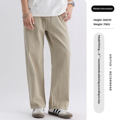 Casual American-style Retro Pure Cotton Workwear Pants Wide-leg For Men