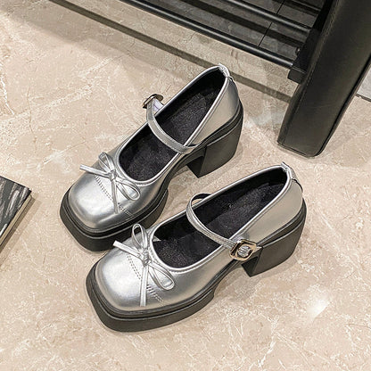 Women Vintage Bow Mary Jane Platform Pumps Matching Daily
