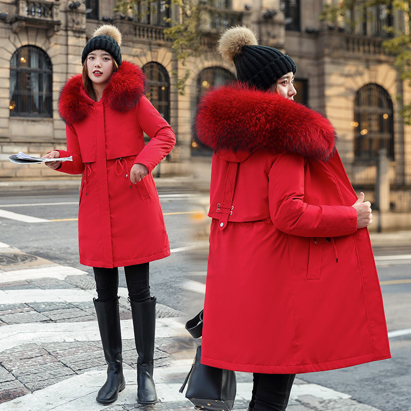 Womens Mid-length Padded Winter Parka Coat