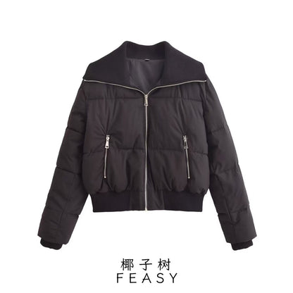 Street-style Ribbed Cotton-padded Jacket
