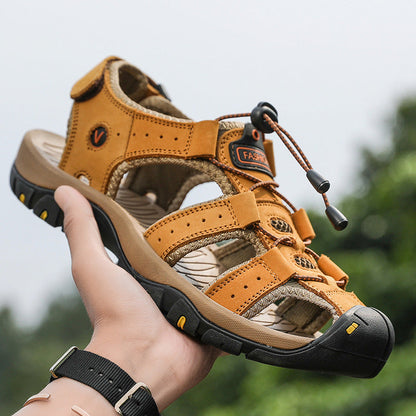 Summer Sandals Men's Large Size Baotou Casual Beach Shoes Genuine Leather Men's Outdoor Sports River Sandals And Slippers Trendy