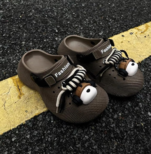 Men's Clogs Summer Outdoor Wear, Chunky Sole Sandals, Punk Headphone Design Popular Beach Shoes, Waterproof & Breathable