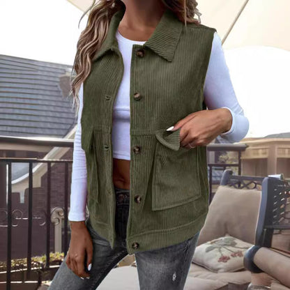 Corduroy Patchwork Sleeveless Cardigan Vest