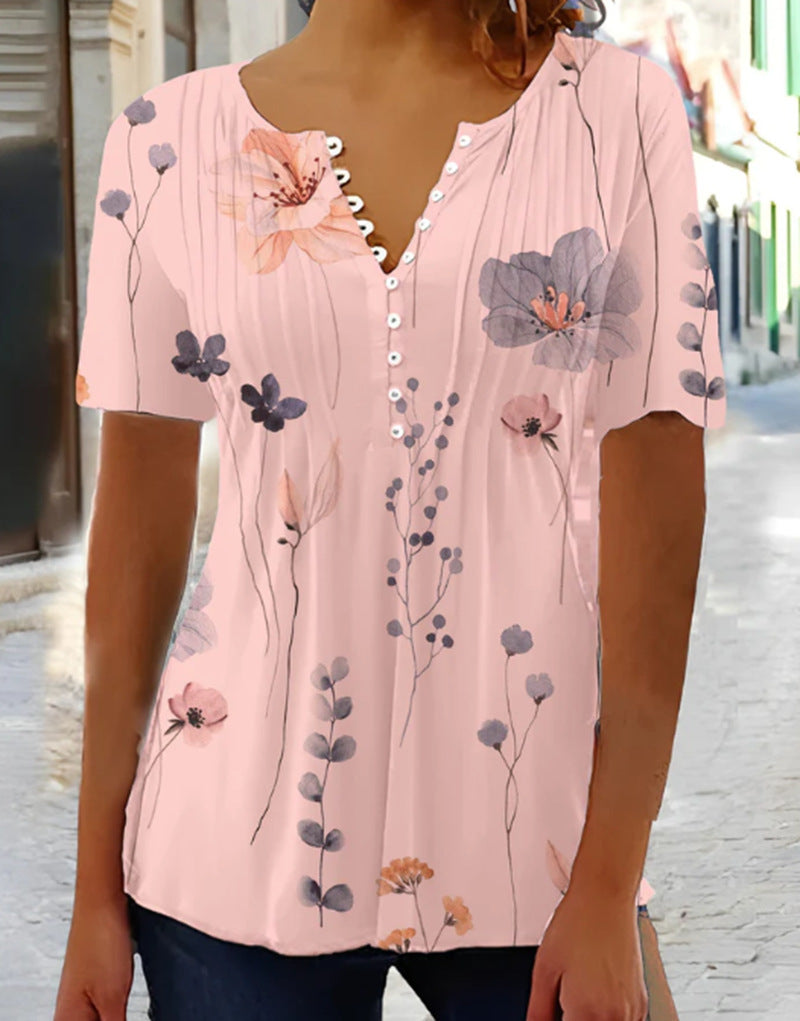 Euro-American Pleated Print Tee