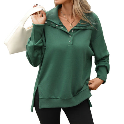 Solid-color Turtleneck Long-sleeve Relaxed-fit Casual Sweatshirt For Women