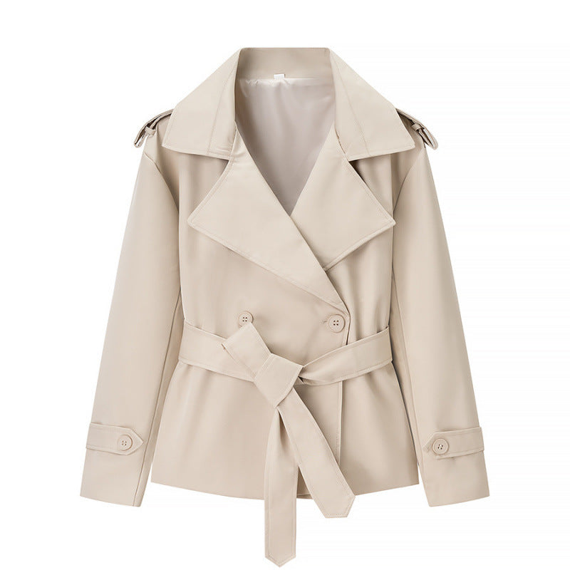New Za Aliexpress Hot-Selling Cross-Border European And American Style Women's Solid Color Belted Short Jacket Trench Coat