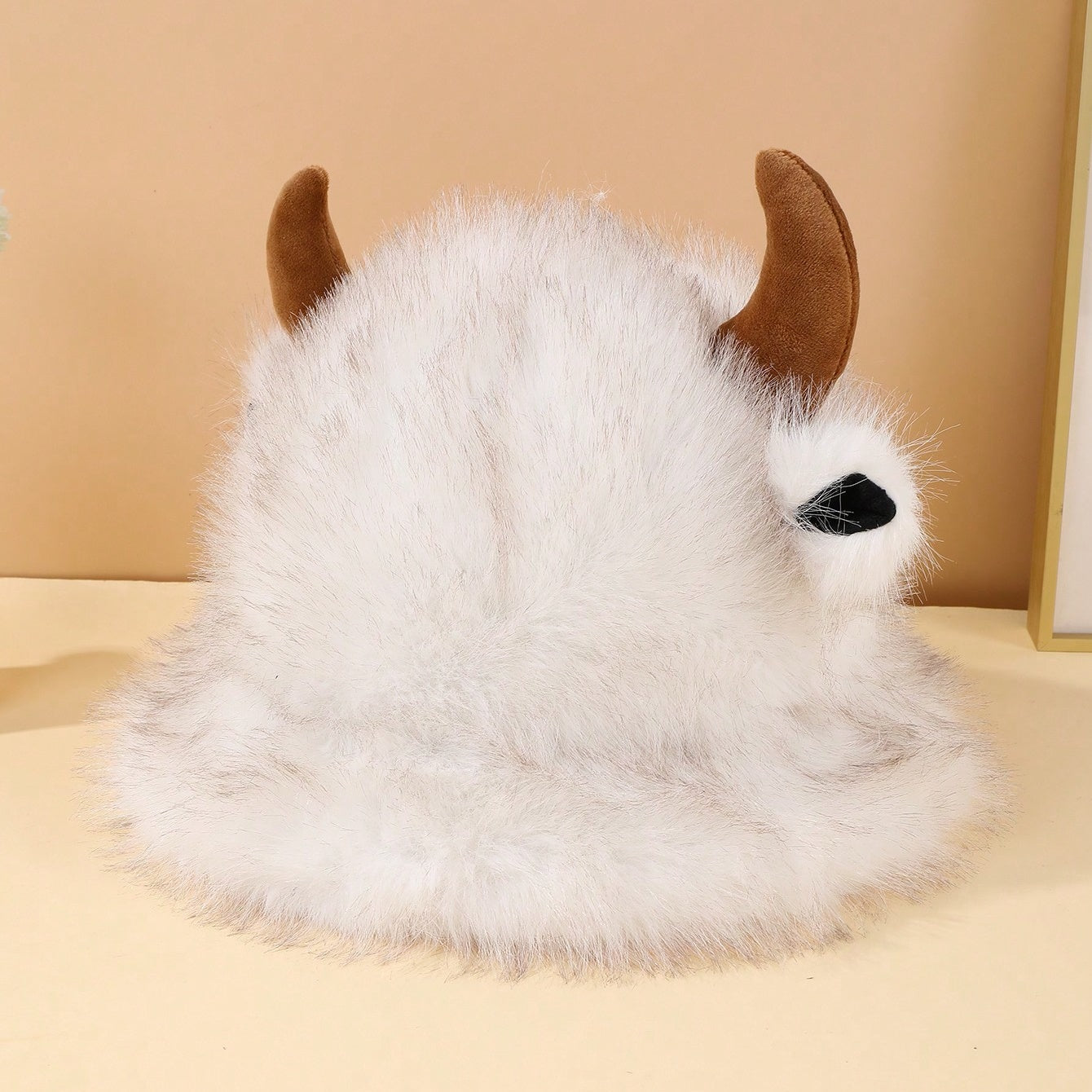 Halloween Cute Cowhorn-shaped Small-ear Plush Fisherman Hat With Stars - Versatile And Thick Outdoor Warm Fleece Hat