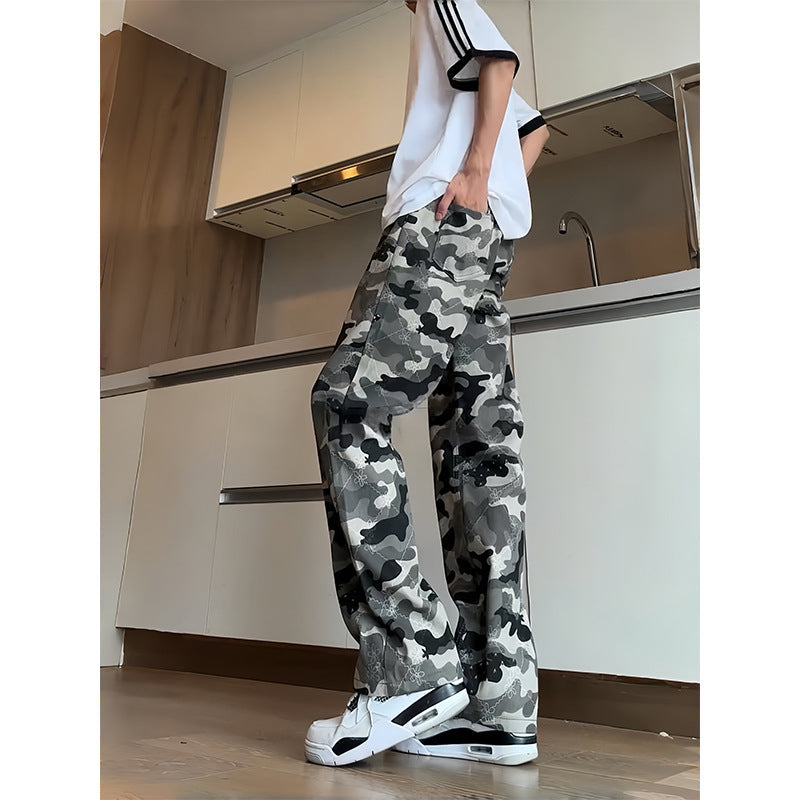 Camouflage Straight-leg Loose Wide-leg Pants