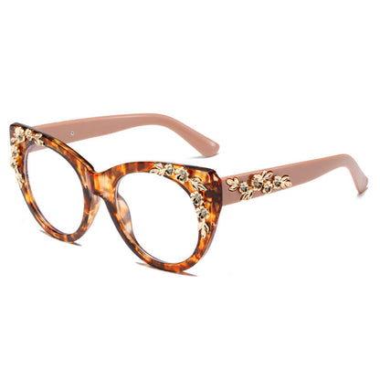 Rimless Floral-patterned Rhinestone Tortoiseshell-frame Sunglasses