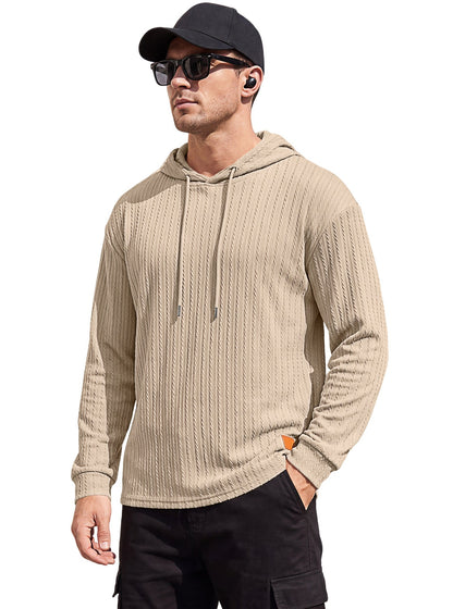 Textured Cable Knit Hooded Polo Shirt For Men, Spring & Autumn Cross-border Independent Station Item, Loose Quick-Dry Casual Knit Sweatshirt For Foreign Trade