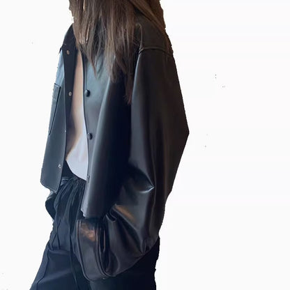 Springautumn Short Leather Jacket For Petite Individuals