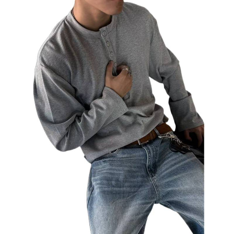 American Style Vintage Long Sleeve Mens Loose-fit Casual All Matching Top