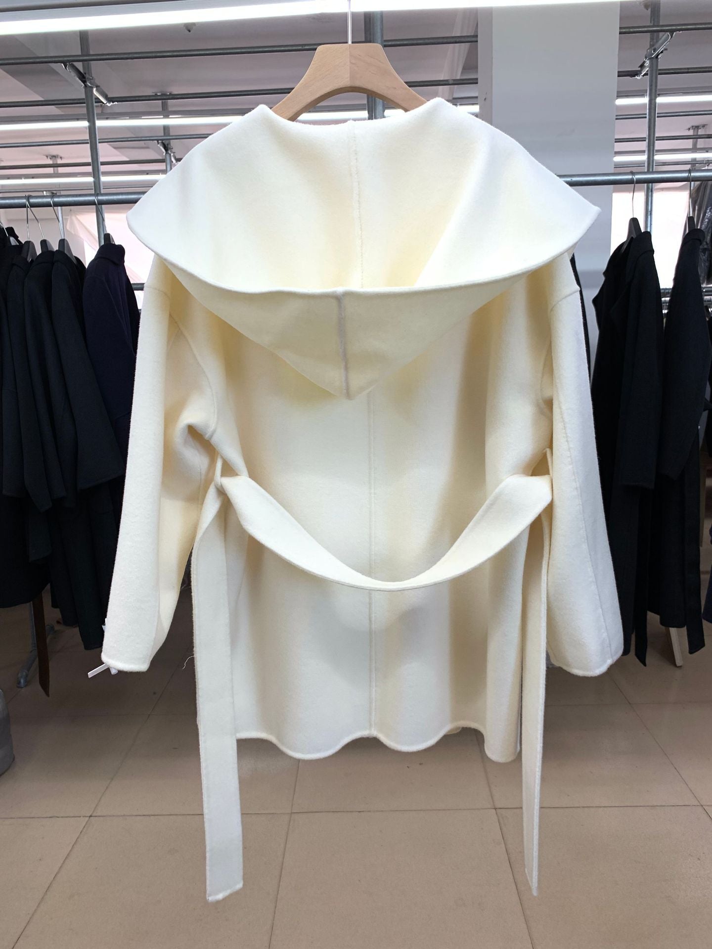 Womens Hooded Loose-fit Double-faced Cashmere Coat