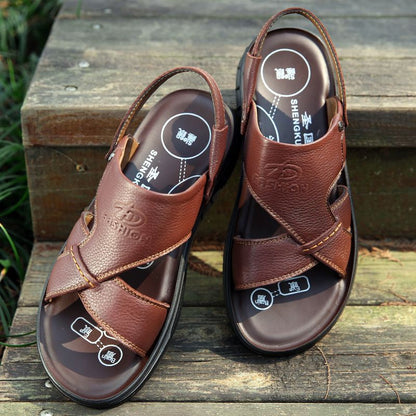 Mens Beach Shoes Genuine Leather Mens Sandals, New-style Casual Non-slip Slippers