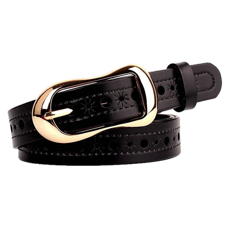 Womens Denim Soft Leather Belt With Pinhole Waistband