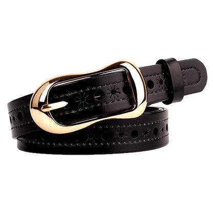 Womens Denim Soft Leather Belt With Pinhole Waistband