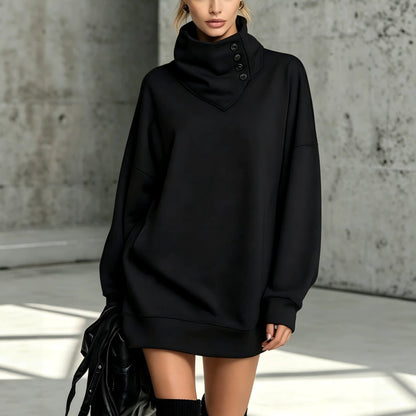Vintage Loose-Fit Button-Down Mid-Length Womens Sweatshirt