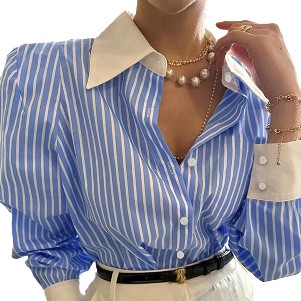 European And American-style Striped Patchwork Shirt