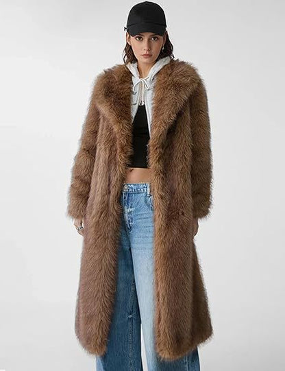Womens Knee-length Coat With A Lapel And Hidden Buttons