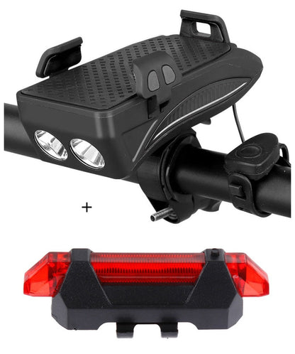 Bike Phone Holder with Charger, Bell, and Light