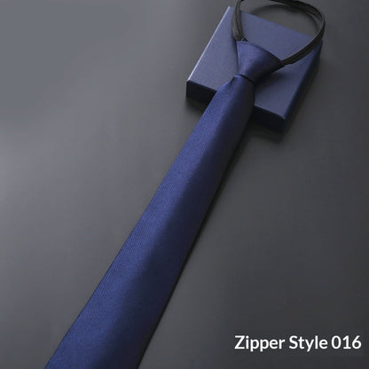 Mens Business Formal Zipper Tie With Blue Stripes