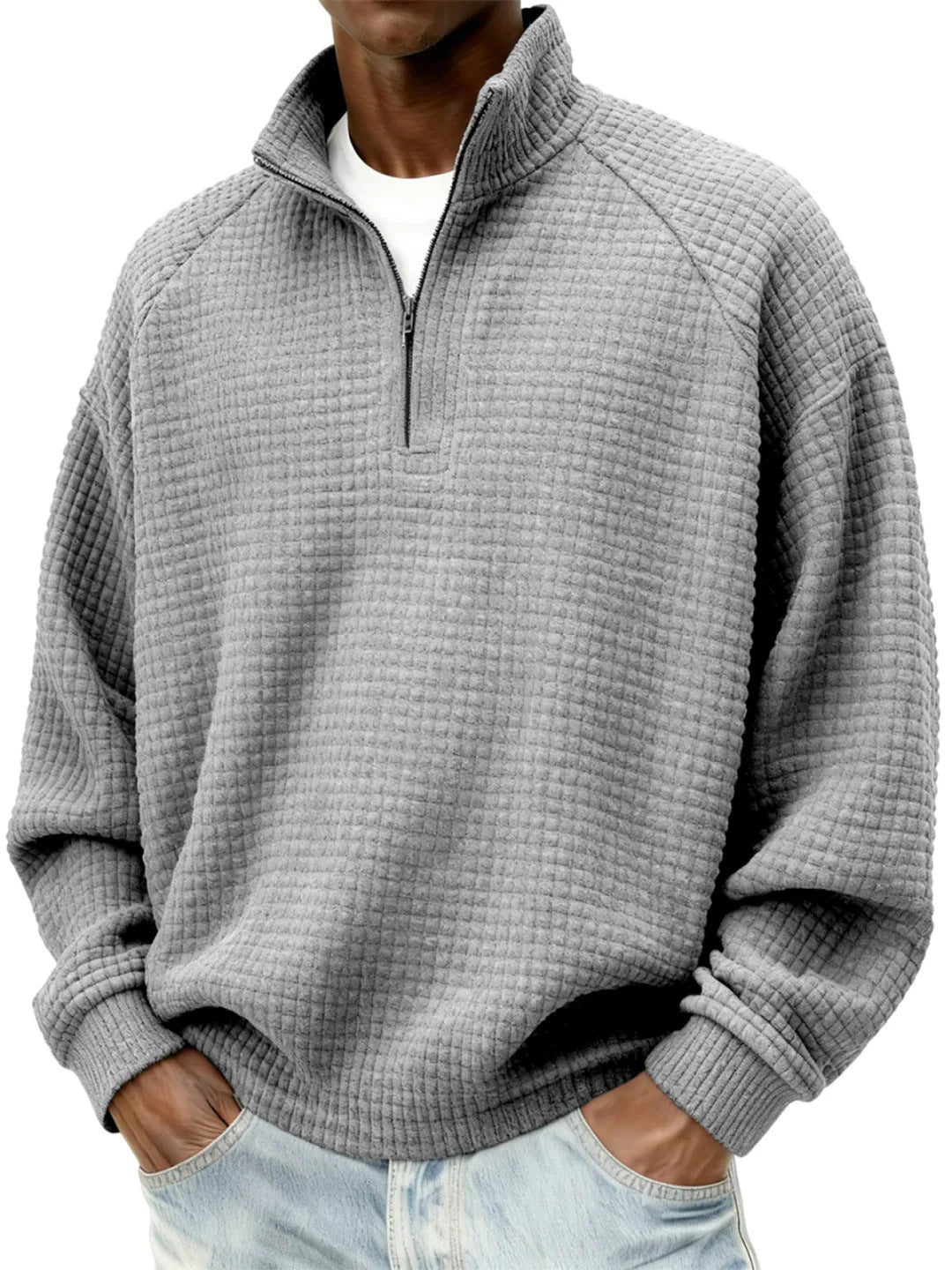 Retro Zipped Small-check Casual Stand-collar Long-sleeve Mens