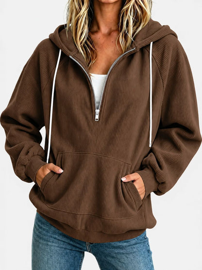 Womens Loose-fit Long-sleeve Half-zip Hooded Sweatshirt