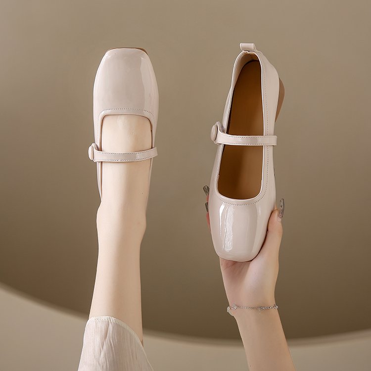 Women French Style Genuine Leather Mary Jane Pumps, New Square Toe Block Heel Fairy  Style Gentle Elegant Shoes For Dresses