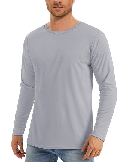 Men Solid Color Crew Neck Sun Protection Long Sleeve Shirts Uv Protection Breathable Running Athletic Base Layer Casual Tops For Spring Summer