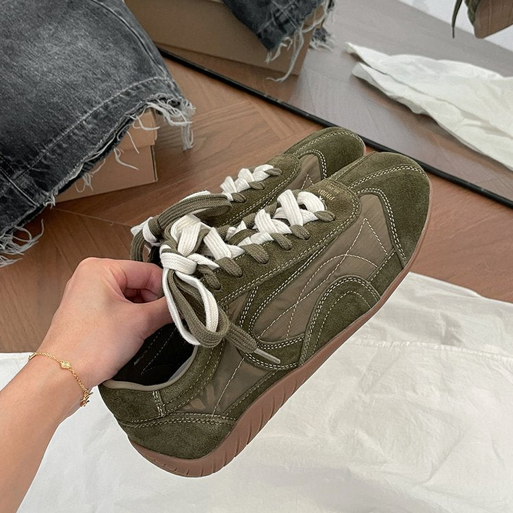 Women's New Retro Suede German Training Shoes Lace Up Casual Sneakers Versatile Comfortable Women Shoes