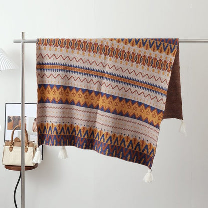 Ethnic-style Knitted Tassel Shawl