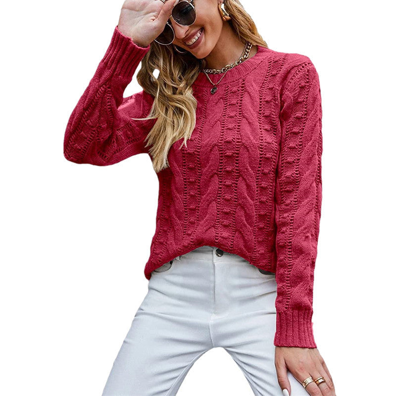 Pullover Long-sleeve Cable-knit Sweater For Women