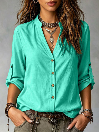 Casual-style Long-sleeve Button-down Shirt For Women