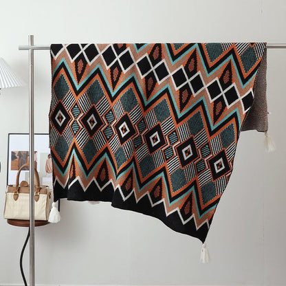 Ethnic-style Knitted Tassel Shawl