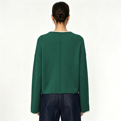 Womens Pullover Sweater Loose-Fit Round-Neck Casual Knit Top