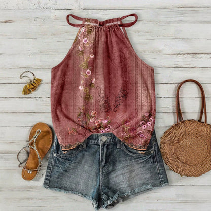 Womens Casual Resort-style Halter-neck Sleeveless Tank Top