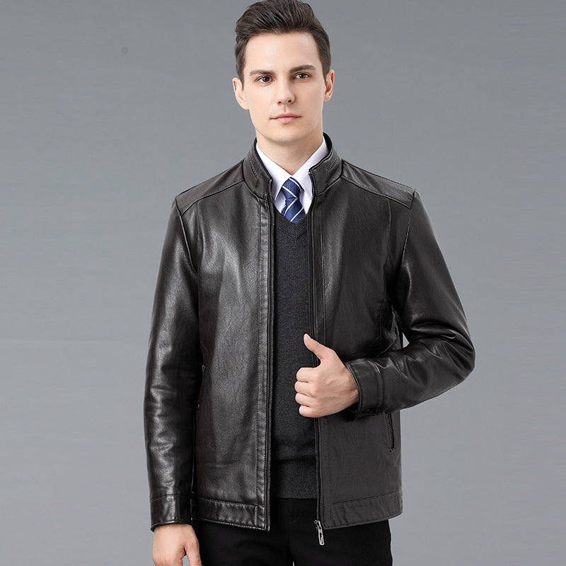 Genuine Leather And Fur One-piece Overcoat With A Lapel Lined With Fleece For Extra Warmth
