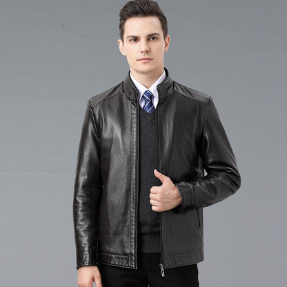 Genuine Leather And Fur One-piece Overcoat With A Lapel Lined With Fleece For Extra Warmth
