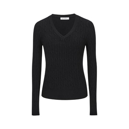 V-neck Sweater Womens Preppy-Style Long-Sleeve Minimalist Knit Top
