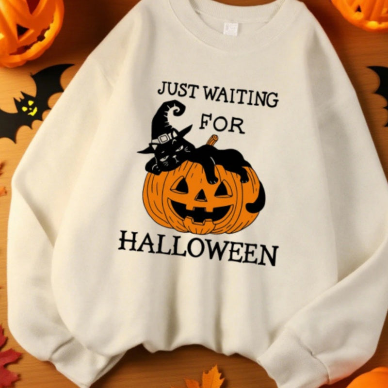 Just Waiting For Halloween Pumpkin Design Sweats