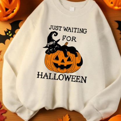 Just Waiting For Halloween Pumpkin Design Sweats