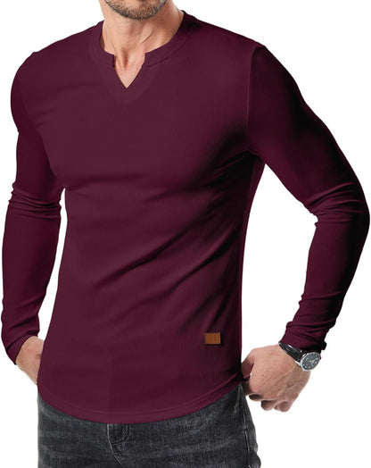 Cross-border Amazon New Foreign Trade Autumn And Winter Men's V-neck Pit T-shirt Solid Color Casual Fashion Men's Long Sleeve